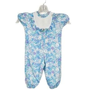 Vintage California Talk Jumpsuit Baby 18 Months Blue Floral Pants Ruffle…